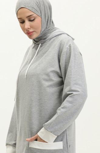 Kapüşonlu Sweatshirt 23069-02 Gri