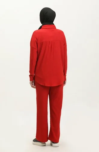 Burgu Ensemble Deux Pièces Tunique Pantalon En Tissu 20031-02 Rouge Claret 20031-02