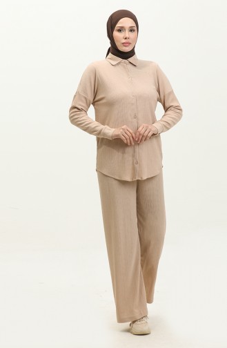 Twist Fabric Two Piece Suit 20031-03 Beige 20031-03