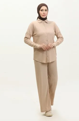 Twist Fabric Two Piece Suit 20031-03 Beige 20031-03