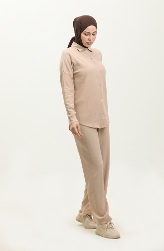 Twist Fabric Two Piece Suit 20031-03 Beige 20031-03
