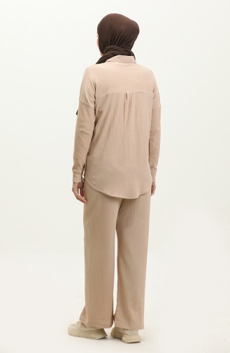 Twist Fabric Two Piece Suit 20031-03 Beige 20031-03
