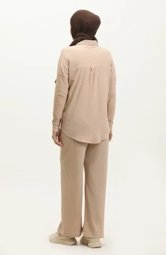 Twist Fabric Two Piece Suit 20031-03 Beige 20031-03