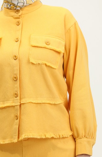 طقم جاكيت وتنورة من قماش الجبردين 24K9099-03 لون أصفر 24K9099-03
