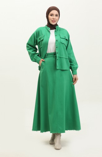 Ensemble Deux Pièces Veste Et Jupe En Tissu Gabardine 24K9099-05 Vert 24K9099-05