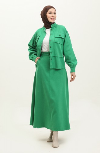 Ensemble Deux Pièces Veste Et Jupe En Tissu Gabardine 24K9099-05 Vert 24K9099-05