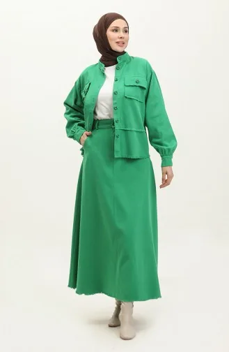 Ensemble Deux Pièces Veste Et Jupe En Tissu Gabardine 24K9099-05 Vert 24K9099-05