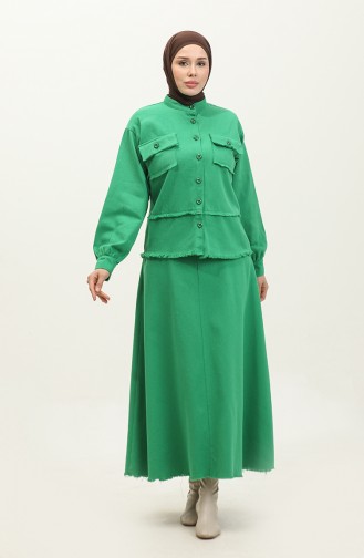 Ensemble Deux Pièces Veste Et Jupe En Tissu Gabardine 24K9099-05 Vert 24K9099-05