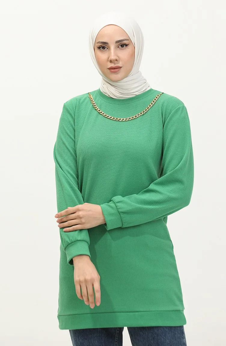 Twisted Fabric Chain Detailed Tunic 20032-05 Green 20032-05