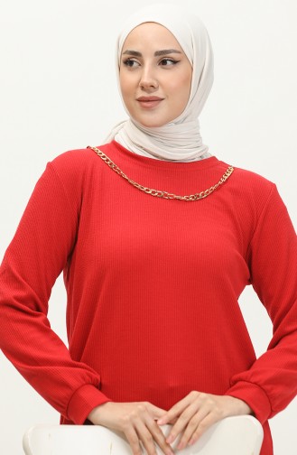 Gedraaide Stoffen Ketting Gedetailleerde Tuniek 20032-07 Rood 20032-07