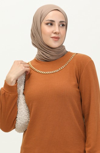 Gedraaide Stoffen Ketting Gedetailleerde Tuniek 20032-08 Tan 20032-08