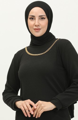 Gedraaide Stoffen Ketting Gedetailleerde Tuniek 20032-09 Zwart 20032-09