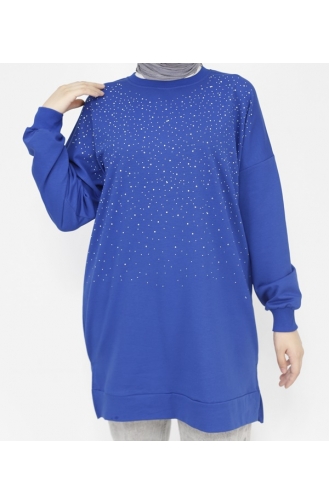 Taş Baskılı 2 İp Kumaş Sweatshirt 3172-01 Saks