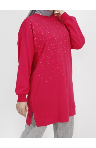 Stone Printed 2 Thread Fabric Sweatshirt 3172-04 Fuchsia 3172-04