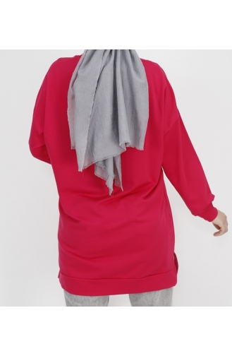 Sweatshirt Van 2-draads Stof Met Steenprint 3172-04 Fuchsia 3172-04