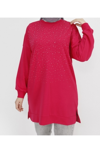 Sweatshirt Van 2-draads Stof Met Steenprint 3172-04 Fuchsia 3172-04