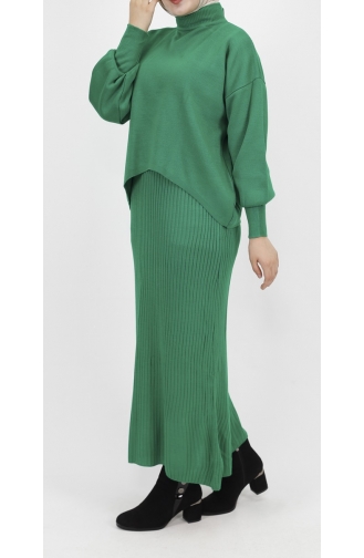 Triko Kumaş İçlikli Elbise 1034-02 Yeşil
