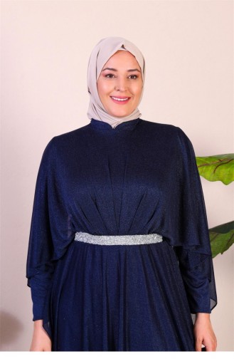 Damen-Abendkleid In Übergröße Mit Umhang Und Glitzer Marineblau 8098Abaya 911