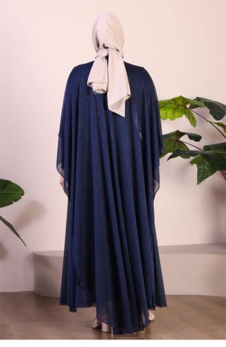 Damen-Abendkleid In Übergröße Mit Umhang Und Glitzer Marineblau 8098Abaya 911