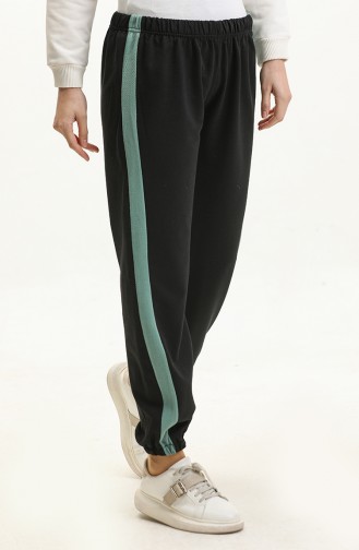 Pantalon De Jogging Taille Elastique 23098-01 Noir Vert 23098-01