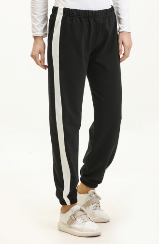 Elastic waist Sweatpants 23098-02 Black Ecru 23098-02