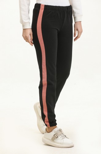 Elastic Waist Sweatpants 23098-05 Black Dusty Rose 23098-05