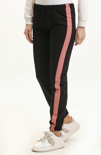 Elastic Waist Sweatpants 23098-05 Black Dusty Rose 23098-05