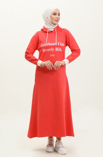 فستان بتصميم موصول بقبعة 23108-01 لون زهرة الرمان 23108-01