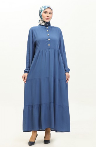 Viscose Long Sleeve Dress 0232-04 İndigo 0232-04