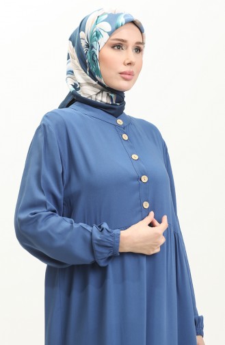 Viscose Long Sleeve Dress 0232-04 İndigo 0232-04