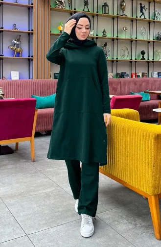 Snap Fastener Detailed Two-Yarn Tracksuit Set 3071-13 Naptha Green 3071-13
