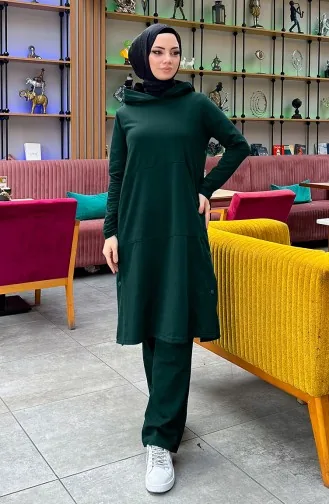 Snap Fastener Detailed Two-Yarn Tracksuit Set 3071-13 Naptha Green 3071-13