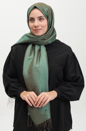 شال من قماش التفتا مُزين بشراشيب 1268-15 لون أخضر 1268-15