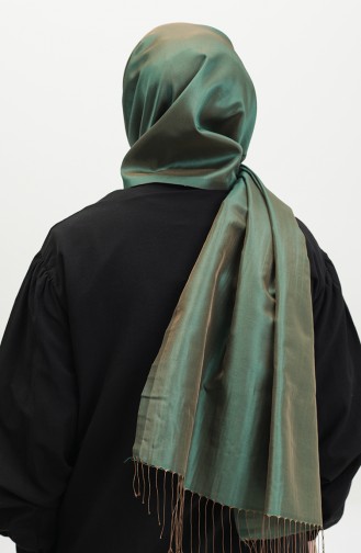 شال من قماش التفتا مُزين بشراشيب 1268-15 لون أخضر 1268-15