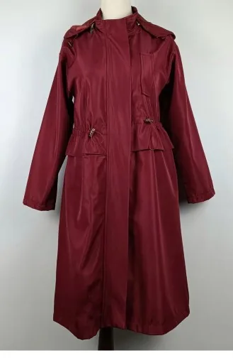 Kapüşonlu Trençkot Bordo K274