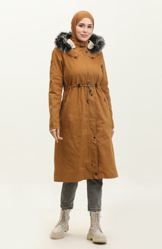 Furry Gabardine Coat 9837-03 Milk Coffee 9837-03