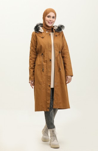 Furry Gabardine Coat 9837-03 Milk Coffee 9837-03