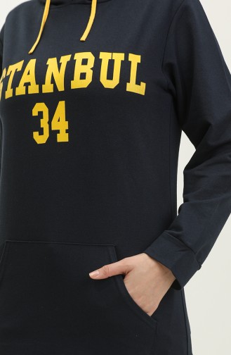 Kapüşonlu Sweatshirt 23107-01 Lacivert Gold