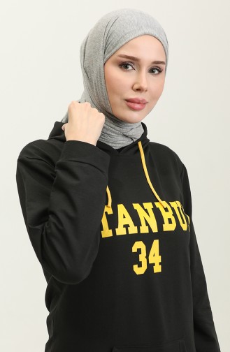 Kapüşonlu Sweatshirt 23107-02 Siyah Gold