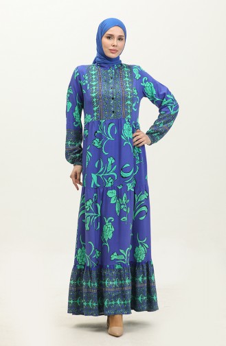 Front Buttoned Viscose Dress 0303-01 Saxe Green 0303-01