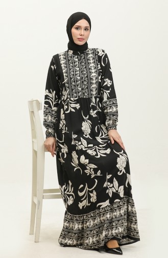 Vorne Geknöpftes Viskosekleid 0303-02 Schwarz Weiß 0303-02