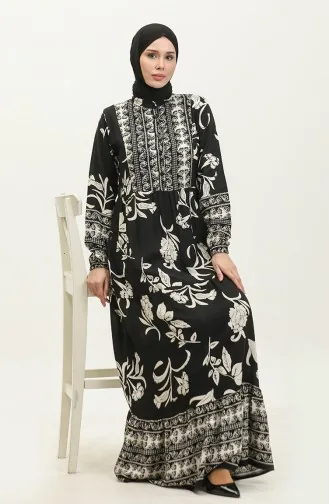 Vorne Geknöpftes Viskosekleid 0303-02 Schwarz Weiß 0303-02