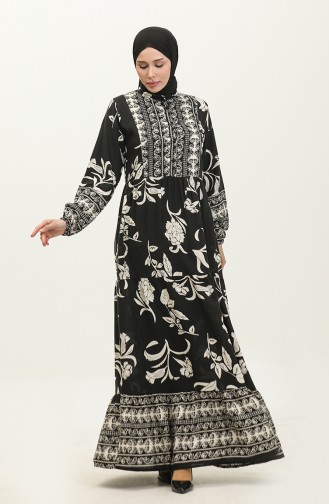 Vorne Geknöpftes Viskosekleid 0303-02 Schwarz Weiß 0303-02