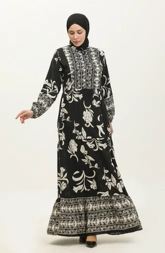 Vorne Geknöpftes Viskosekleid 0303-02 Schwarz Weiß 0303-02