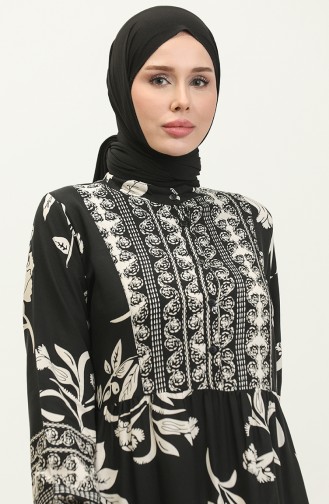 Vorne Geknöpftes Viskosekleid 0303-02 Schwarz Weiß 0303-02