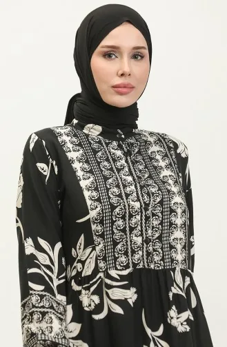 Vorne Geknöpftes Viskosekleid 0303-02 Schwarz Weiß 0303-02