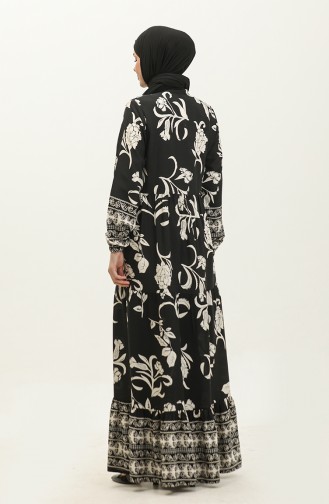 Vorne Geknöpftes Viskosekleid 0303-02 Schwarz Weiß 0303-02