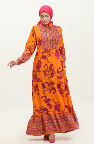 Front Buttoned Viscose Dress 0303-04 Orange Purple 0303-04