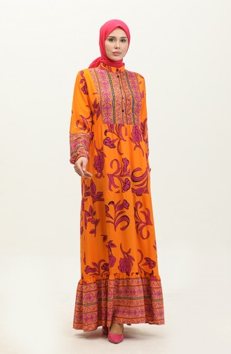 Front Buttoned Viscose Dress 0303-04 Orange Purple 0303-04