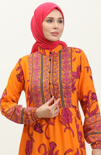 Front Buttoned Viscose Dress 0303-04 Orange Purple 0303-04